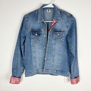 Fei Vintage Denim Jacket Silk Blue Pink Size 6 Y2K​​